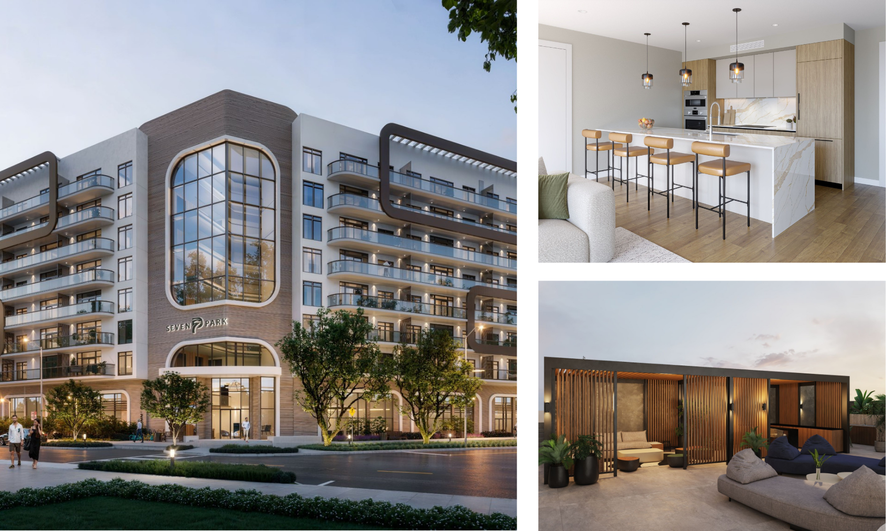 exterior of seven park residences, interior of seven park residences