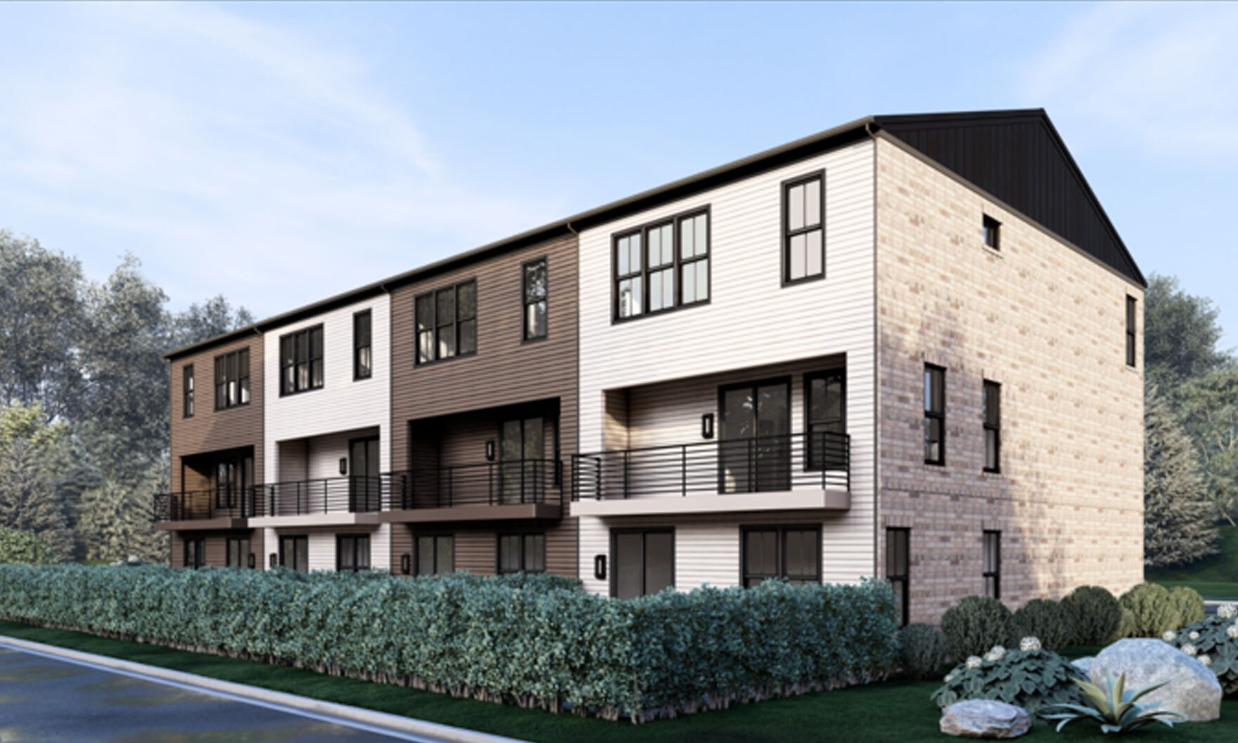 The development will offer condominiums and townhomes priced from $422,000. Courtesy of UnionMain Homes.