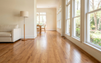 Freshly refinished red oak hardwood floor in an Atlanta home, ready for listing photos.