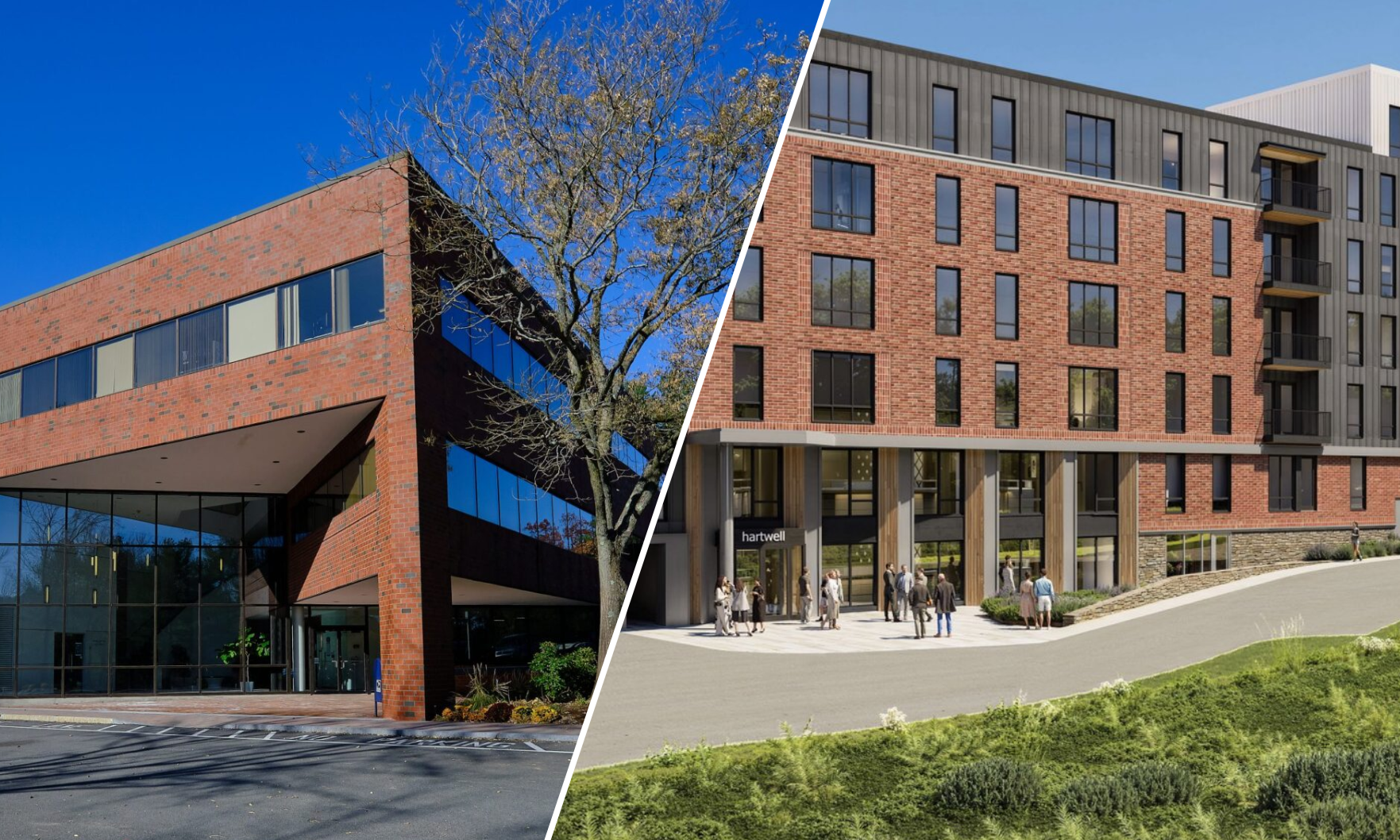 131 Hartwell Ave. before and after a planned redevelopment.