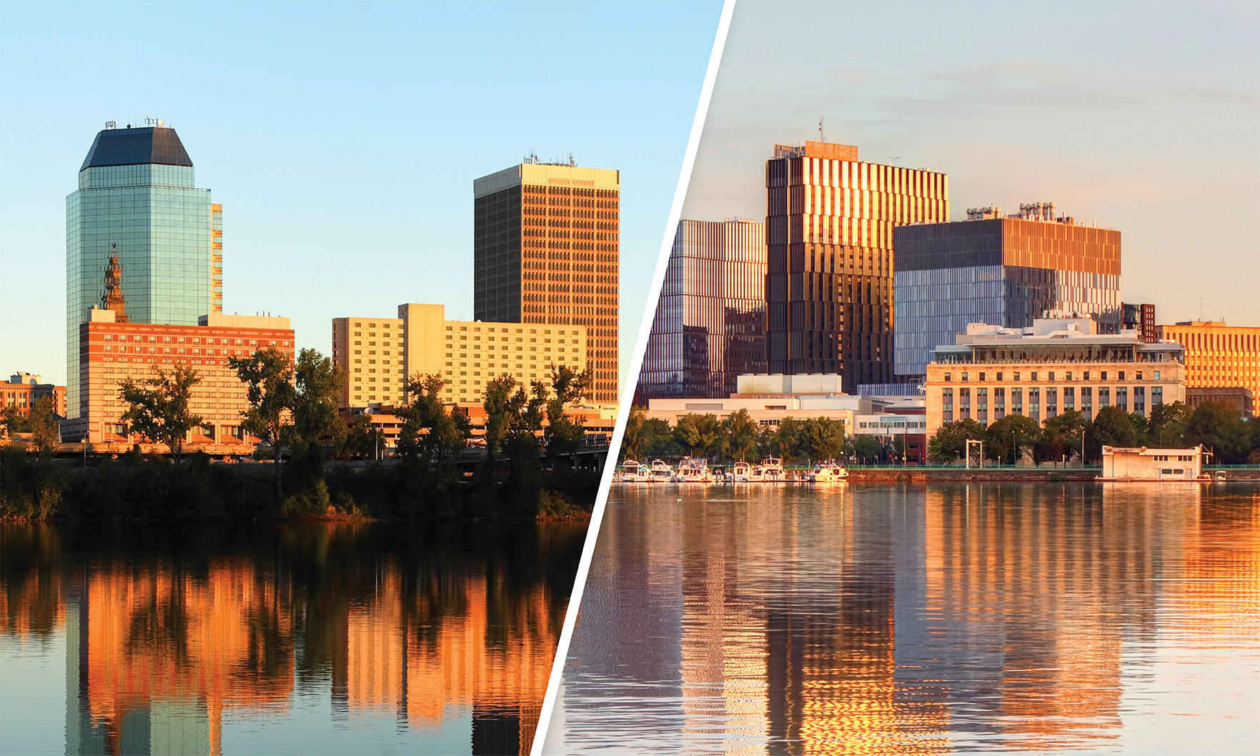 skylines showing cambridge and springfield, the most and least expensive cities for Massachusetts renters